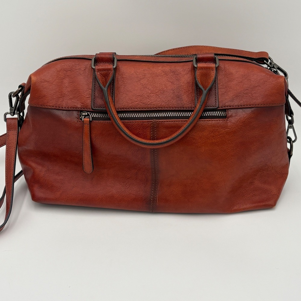 Coolcy Cognac Brown Genuine Leather Satchel Crossbody Bag
